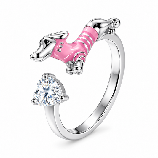 Anillo Ajustable Dog Love plata 925