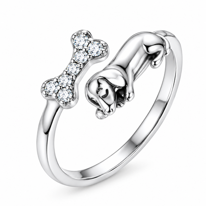 Anillo Ajustable Dog Love plata 925