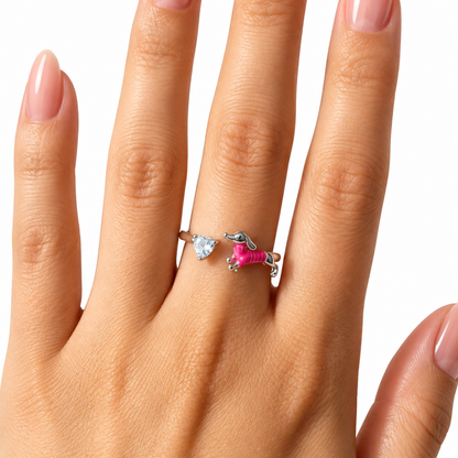 Anillo Ajustable Dog Love plata 925