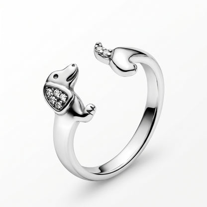 Anillo Ajustable Dog Love plata 925