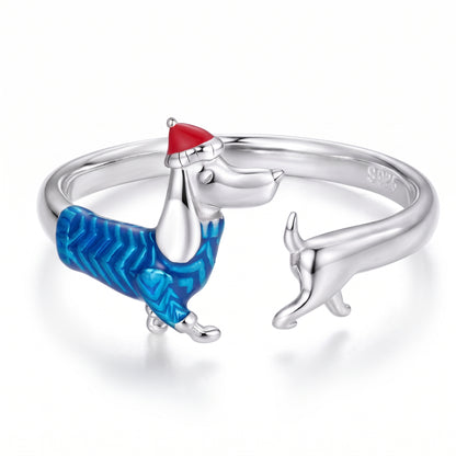 Anillo Ajustable Dog Love plata 925