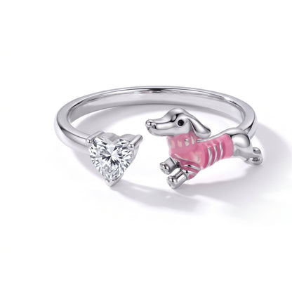 Anillo Ajustable Dog Love plata 925